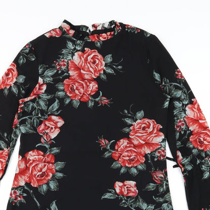 Peacocks Womens Black Floral Chiffon A-Line  Size 8