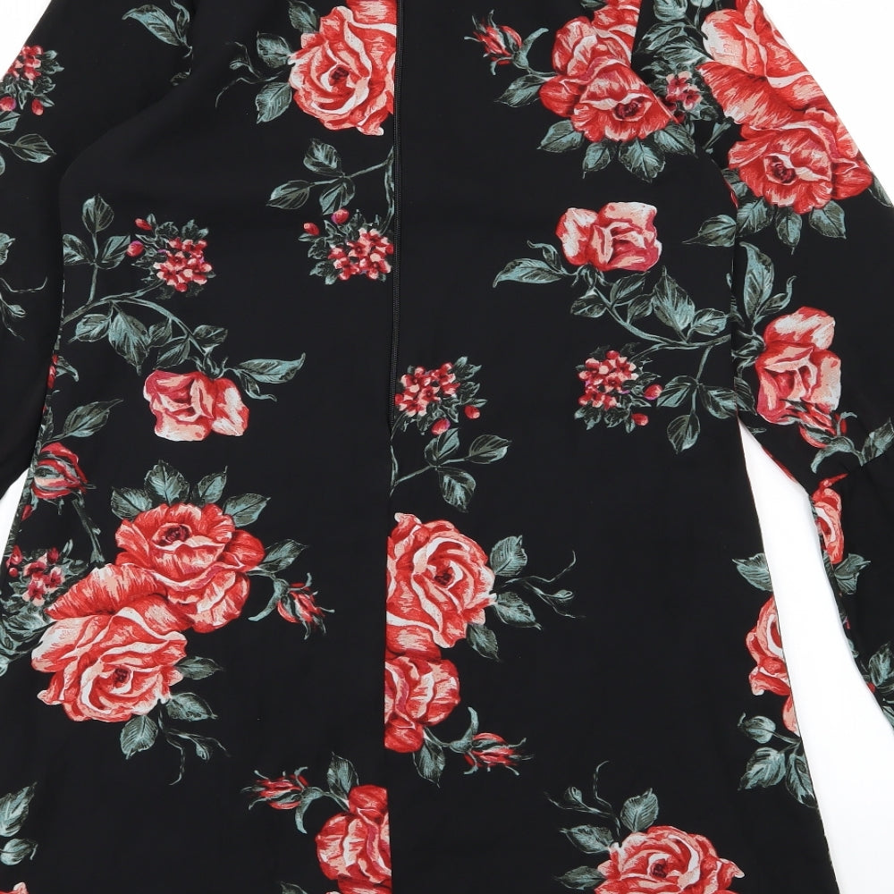 Peacocks Womens Black Floral Chiffon A-Line  Size 8