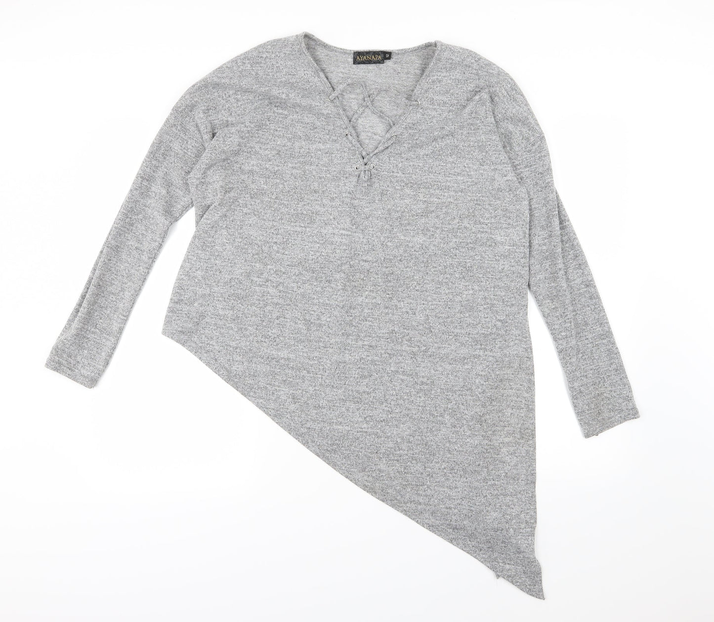 Ayanapa Womens Grey  Jersey Basic T-Shirt Size 12  - Aysemmetrical Hem