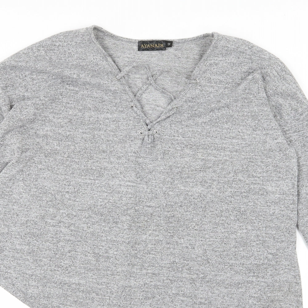 Ayanapa Womens Grey  Jersey Basic T-Shirt Size 12  - Aysemmetrical Hem