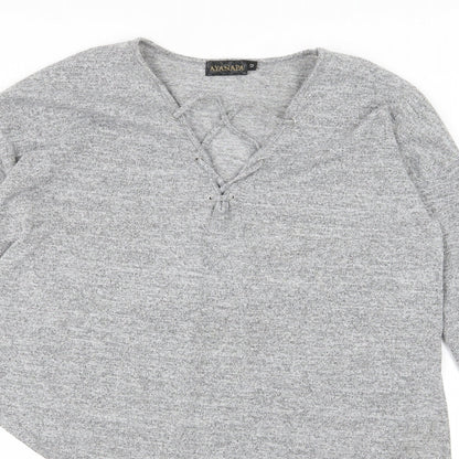 Ayanapa Womens Grey  Jersey Basic T-Shirt Size 12  - Aysemmetrical Hem