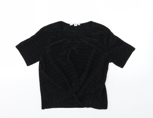 Miss Selfridge Womens Black  Chiffon Cropped T-Shirt Size 6