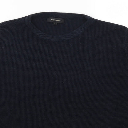 River Island Mens Blue   Henley Jumper Size S