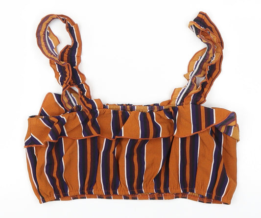 Pretty Little Thing Womens Brown Striped  Cropped Tank Size 10