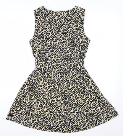 Utam London Womens Brown Animal Print  Skater Dress  Size 8