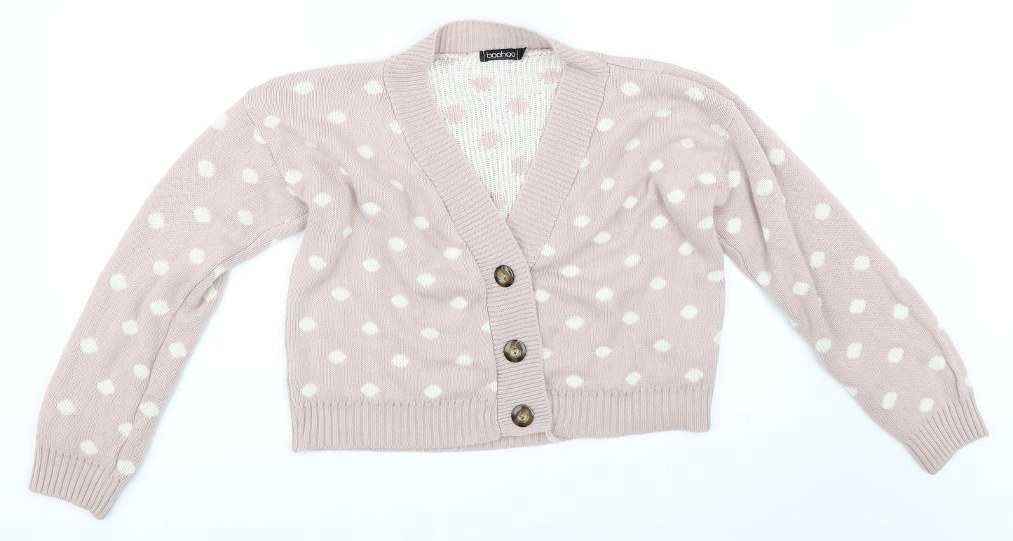 Boohoo Womens Pink Polka Dot  Cardigan Jumper Size M