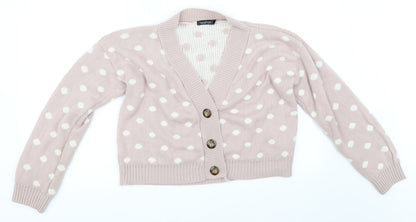 Boohoo Womens Pink Polka Dot  Cardigan Jumper Size M