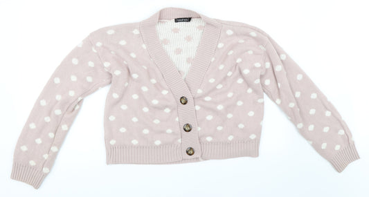 Boohoo Womens Pink Polka Dot  Cardigan Jumper Size M