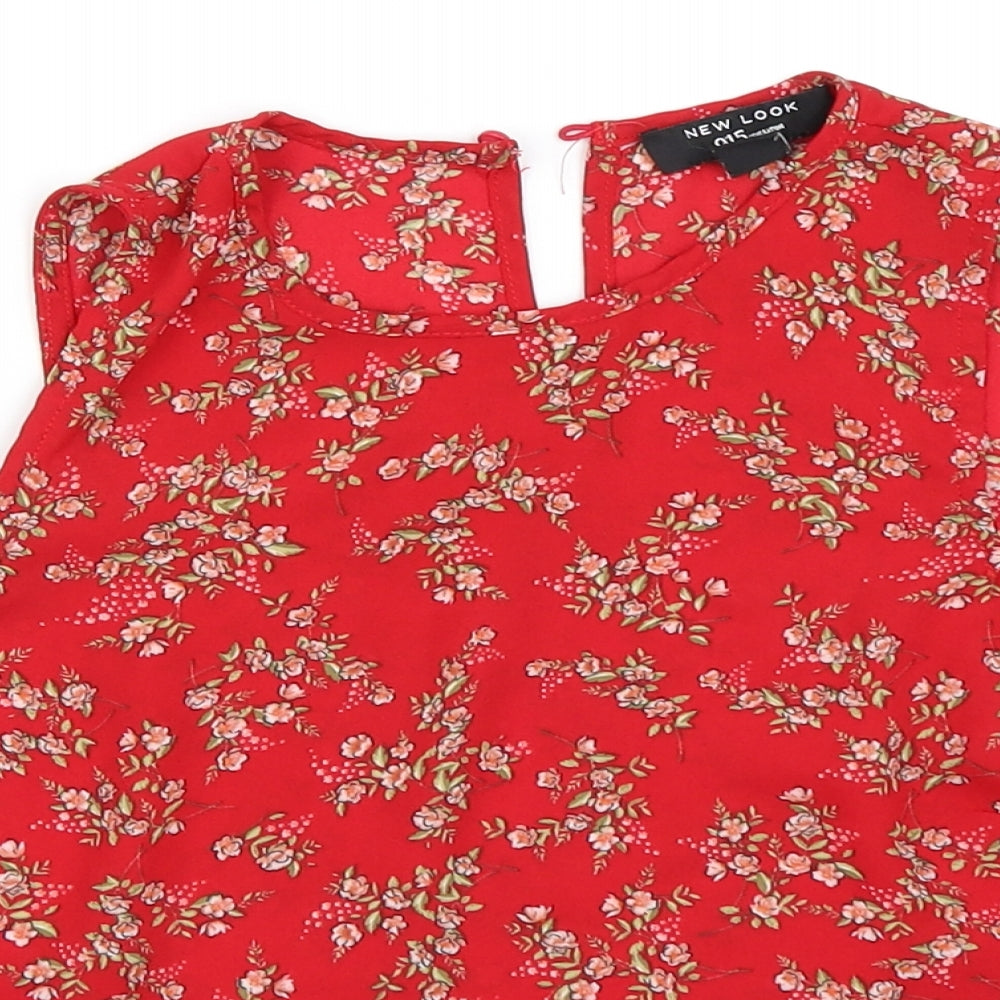 New Look Girls Red Floral  Basic Blouse Size 12 Years