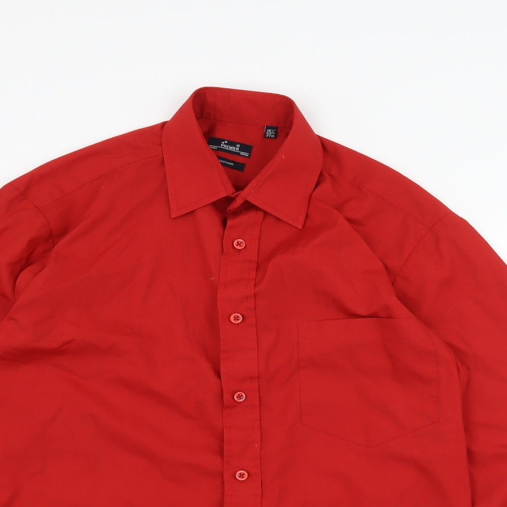 Mens UK Size 14.5 Premier Red  Button-Up Long Sleeve Casual Shirt