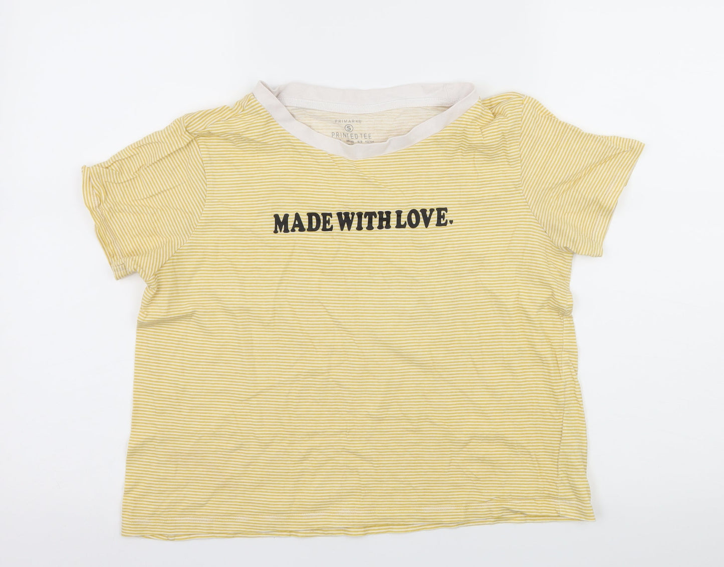 Primark Womens Yellow Striped Jersey Basic T-Shirt Size 10  - Made With Love