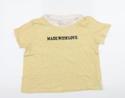 Primark Womens Yellow Striped Jersey Basic T-Shirt Size 10  - Made With Love