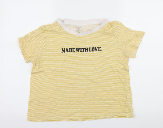 Primark Womens Yellow Striped Jersey Basic T-Shirt Size 10  - Made With Love