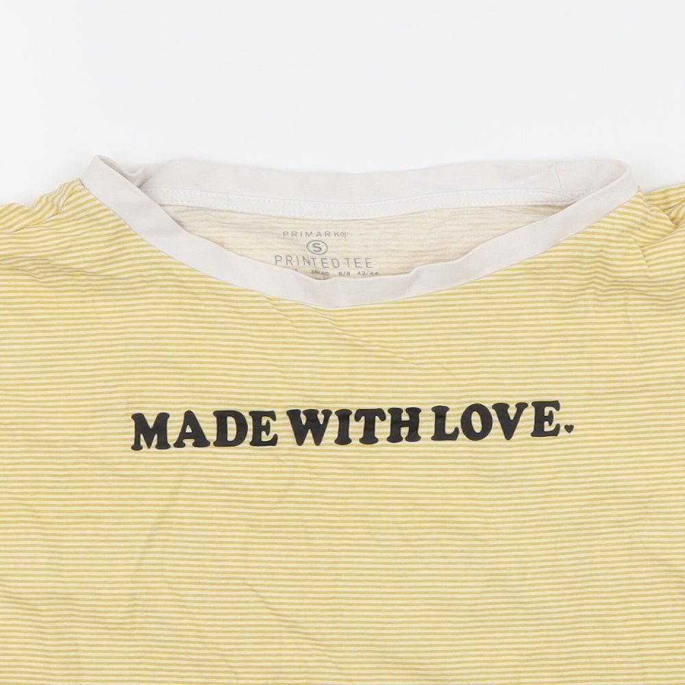 Primark Womens Yellow Striped Jersey Basic T-Shirt Size 10  - Made With Love