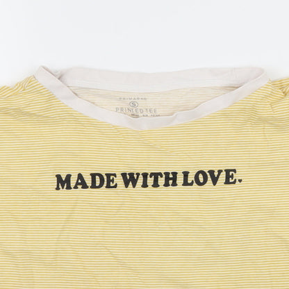 Primark Womens Yellow Striped Jersey Basic T-Shirt Size 10  - Made With Love