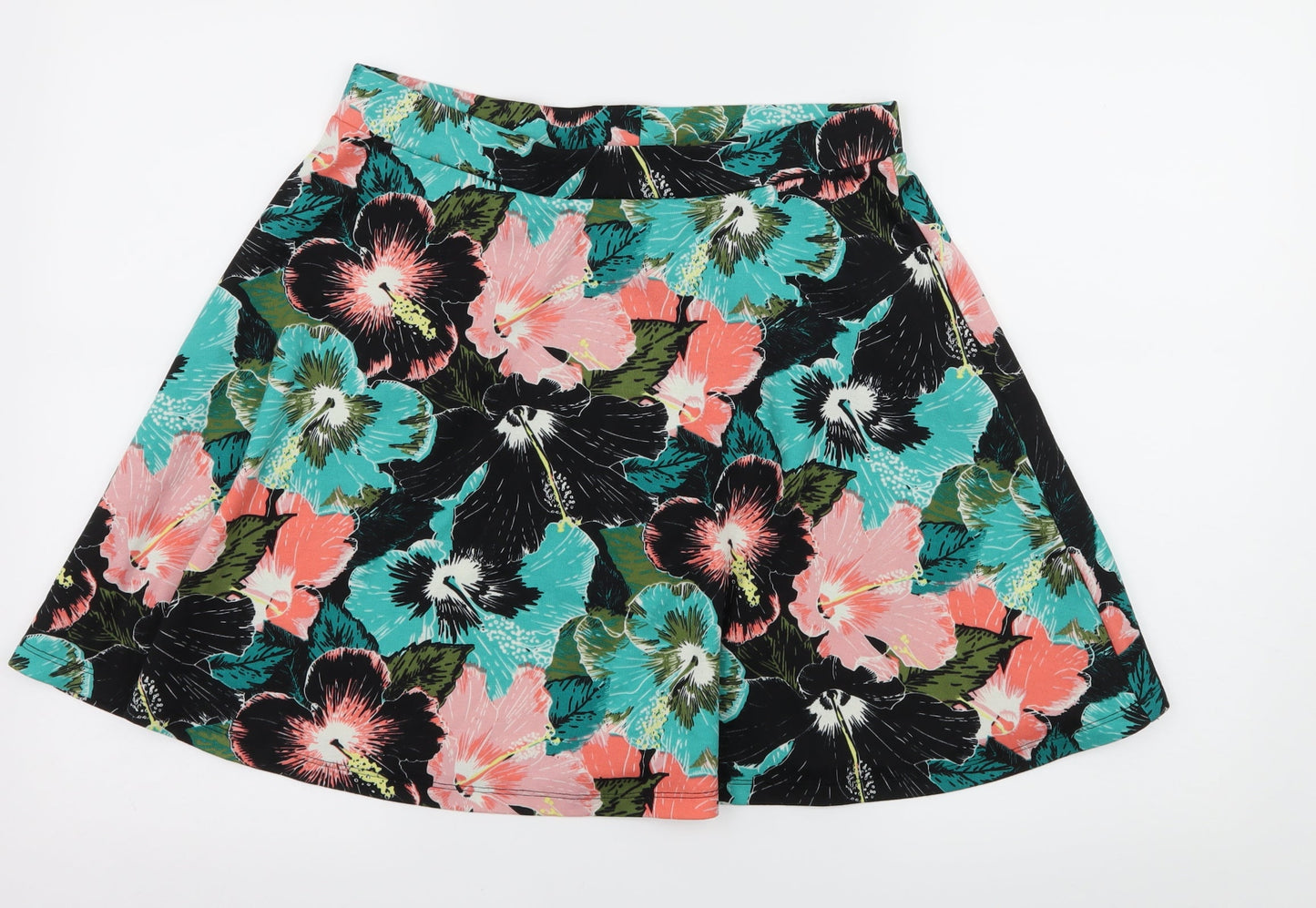 H&M Womens Black Floral Jersey Flare Skirt Size M