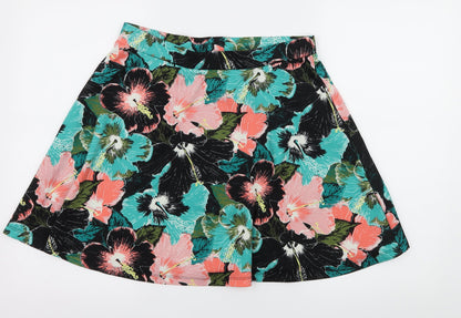 H&M Womens Black Floral Jersey Flare Skirt Size M