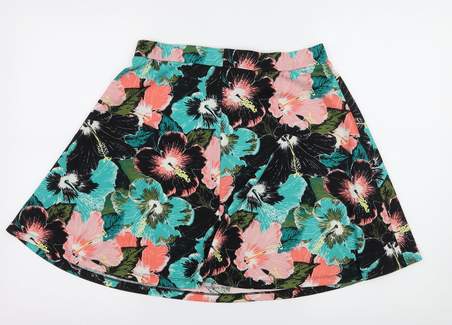 H&M Womens Black Floral Jersey Flare Skirt Size M