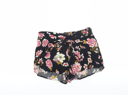 Primark Womens Black Floral  Hot Pants Shorts Size 10