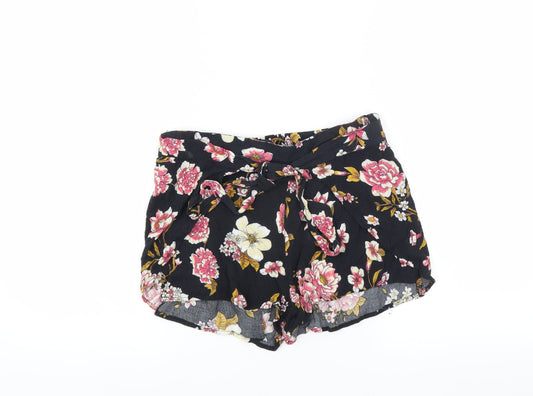 Primark Womens Black Floral  Hot Pants Shorts Size 10