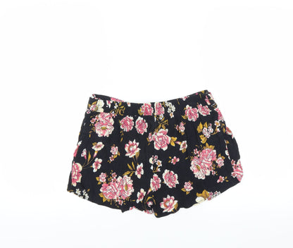 Primark Womens Black Floral  Hot Pants Shorts Size 10
