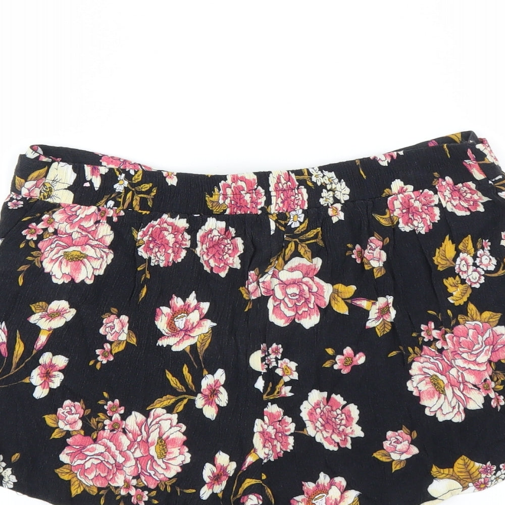 Primark Womens Black Floral  Hot Pants Shorts Size 10