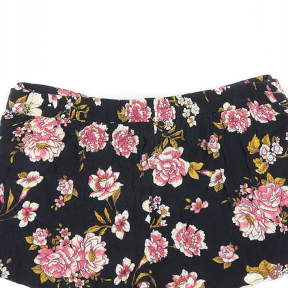 Primark Womens Black Floral  Hot Pants Shorts Size 10