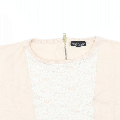 Topshop Womens Pink   Pullover Jumper Size 6  - floral lace detail