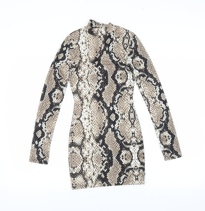 PRETTYLITTLETHING Womens Brown Animal Print  Bodycon  Size 4