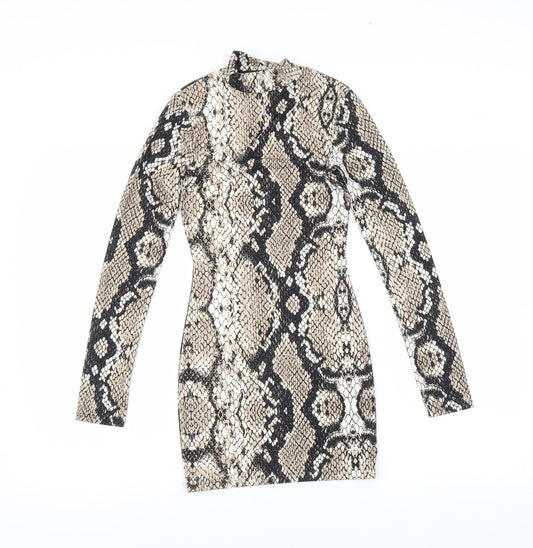 PRETTYLITTLETHING Womens Brown Animal Print  Bodycon  Size 4