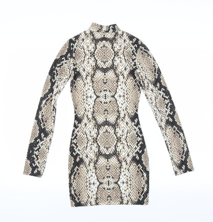 PRETTYLITTLETHING Womens Brown Animal Print  Bodycon  Size 4