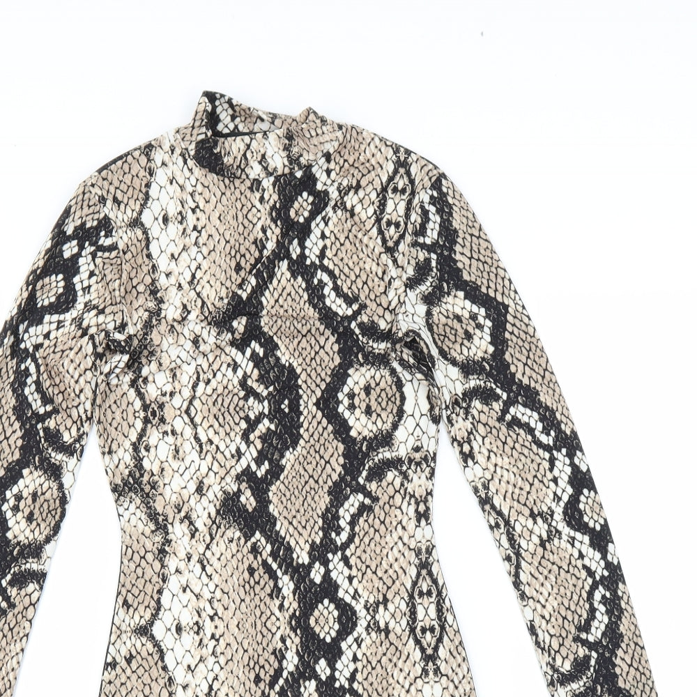 PRETTYLITTLETHING Womens Brown Animal Print  Bodycon  Size 4