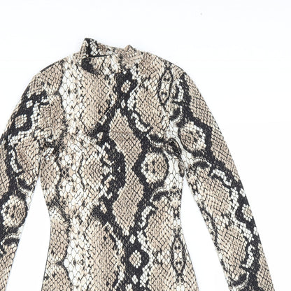 PRETTYLITTLETHING Womens Brown Animal Print  Bodycon  Size 4