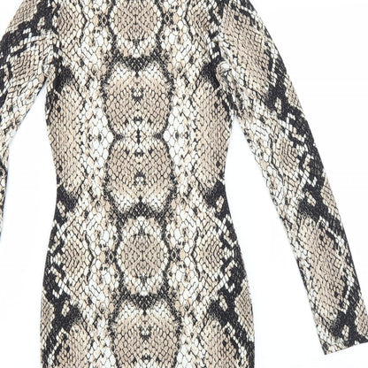 PRETTYLITTLETHING Womens Brown Animal Print  Bodycon  Size 4