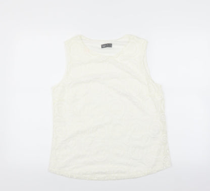 Matalan Womens White Floral  Basic Blouse Size 12  - lace detail