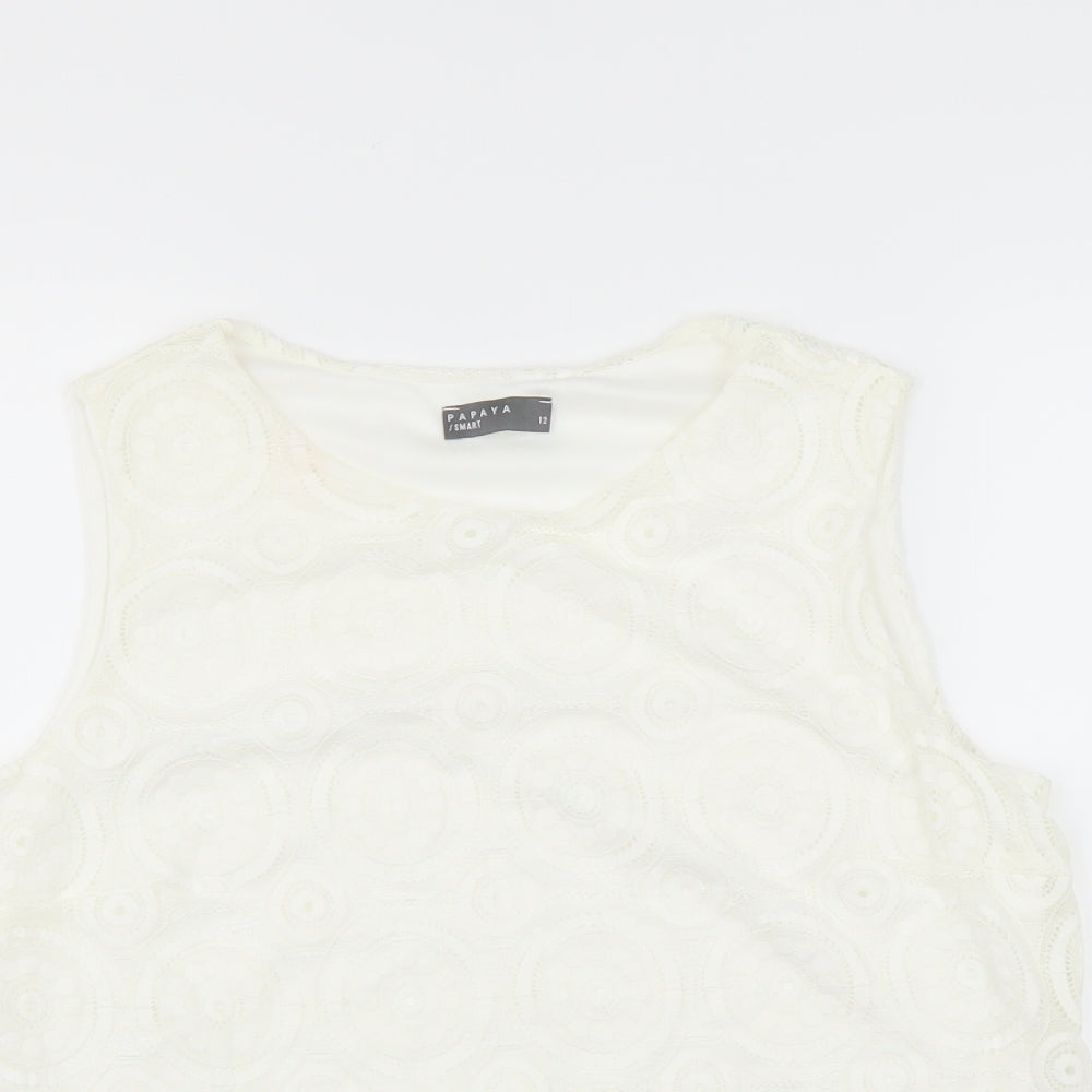 Matalan Womens White Floral  Basic Blouse Size 12  - lace detail