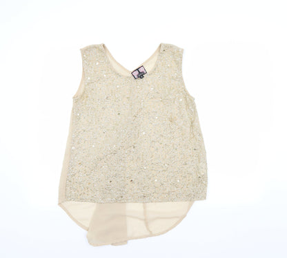 Womens UK Size 8 Ribbon Beige Basic Blouse