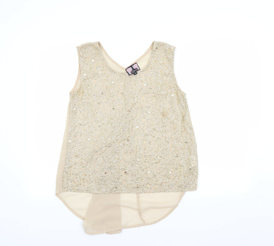 Womens UK Size 8 Ribbon Beige Basic Blouse