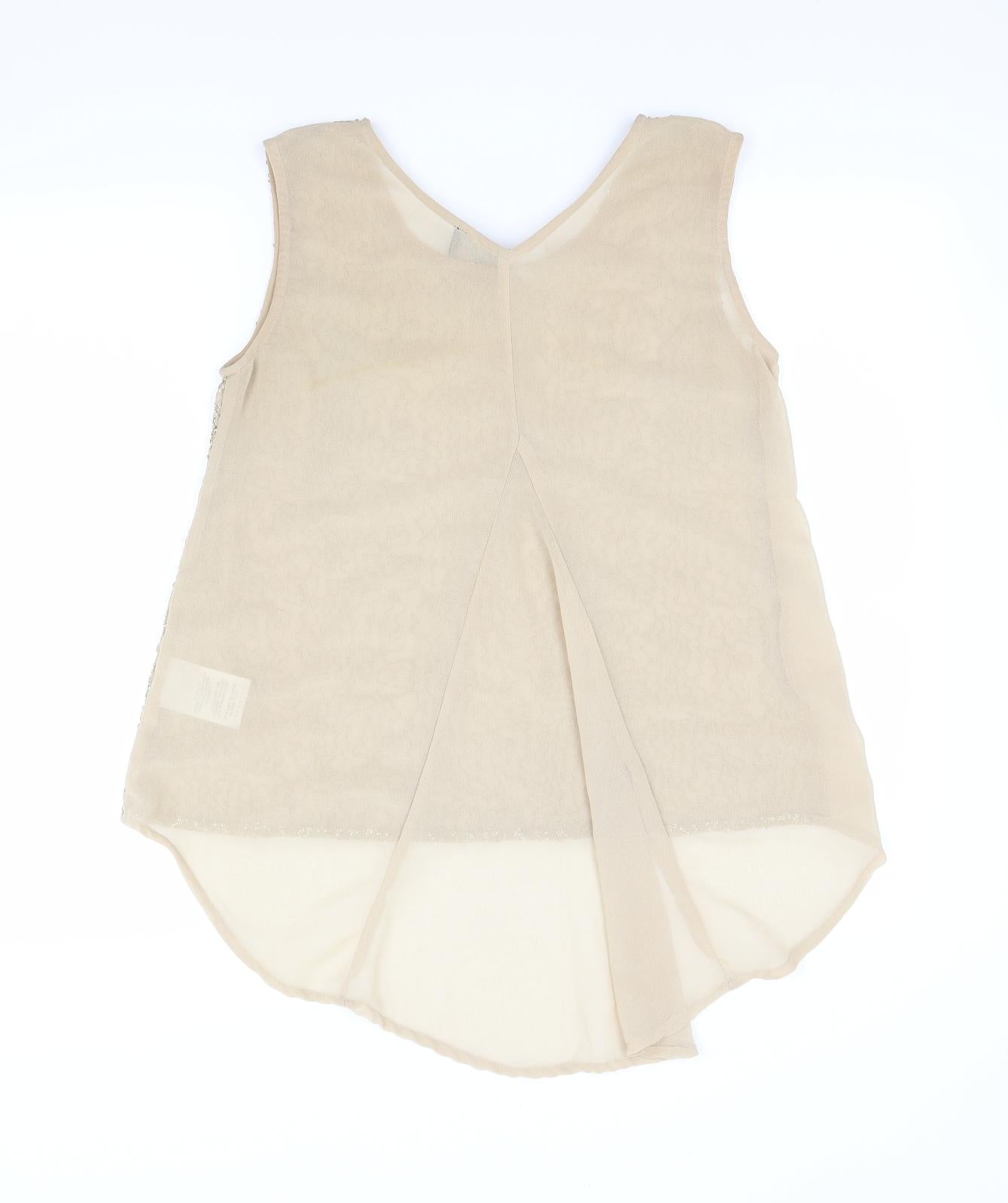Womens UK Size 8 Ribbon Beige Basic Blouse