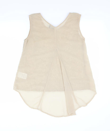 Womens UK Size 8 Ribbon Beige Basic Blouse