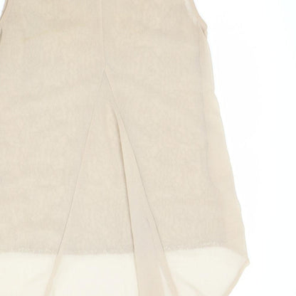 Womens UK Size 8 Ribbon Beige Basic Blouse