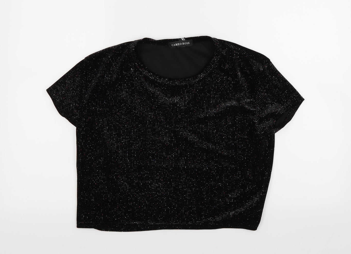Womens UK Size 12 cameo rose Black Cropped T-Shirt