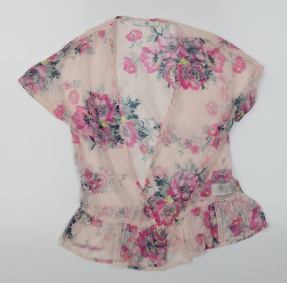 M&S Girls Pink Floral  Kimono Blouse Size 5-6 Years