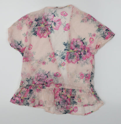 M&S Girls Pink Floral  Kimono Blouse Size 5-6 Years