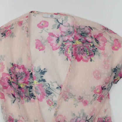 M&S Girls Pink Floral  Kimono Blouse Size 5-6 Years