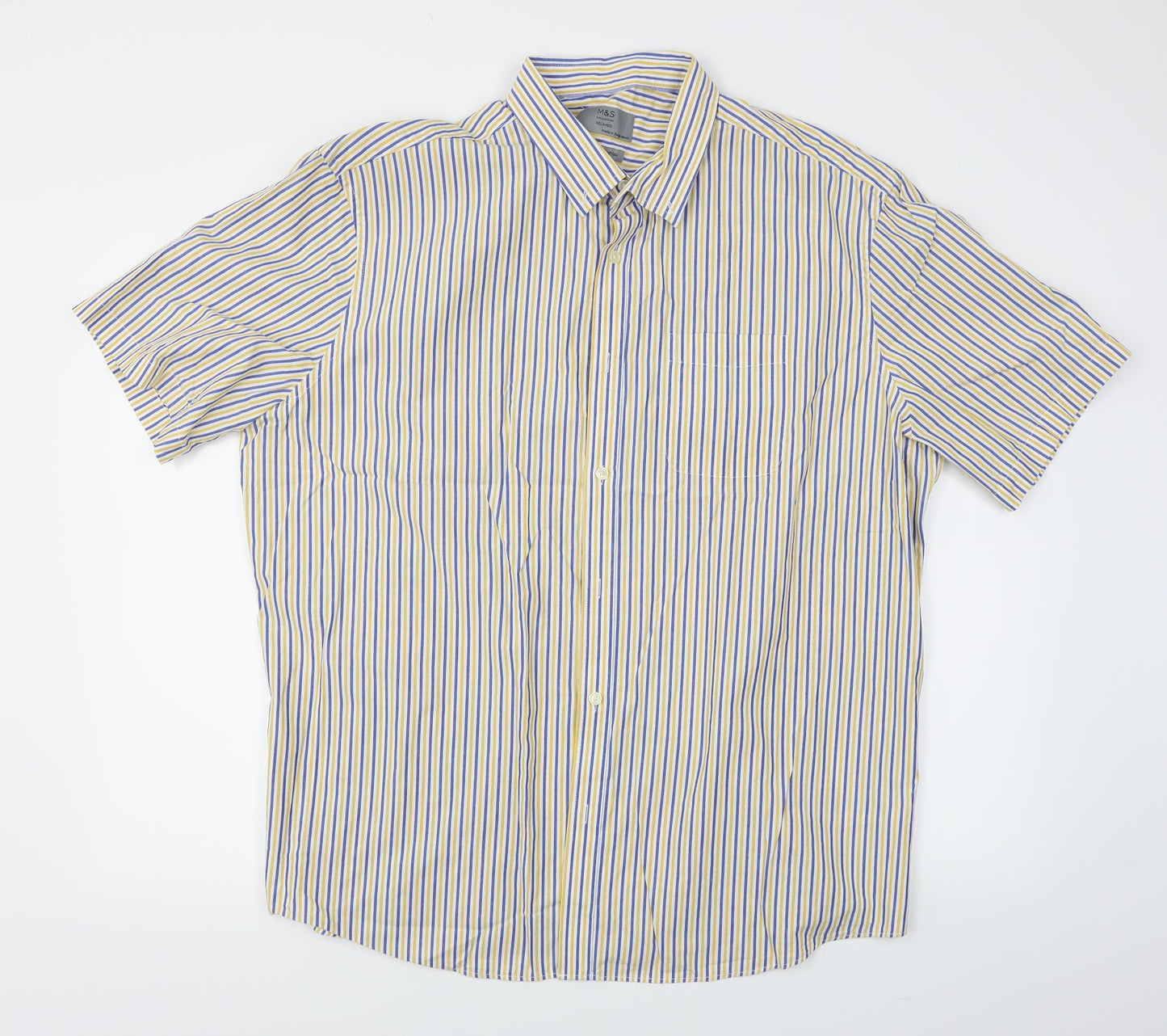 Mens UK Size 2XL M&S Yellow  Button-Up Short Sleeve Casual Shirt