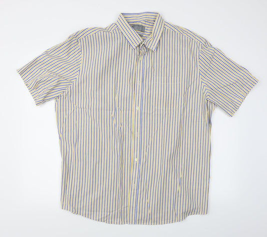 Mens UK Size 2XL M&S Yellow  Button-Up Short Sleeve Casual Shirt