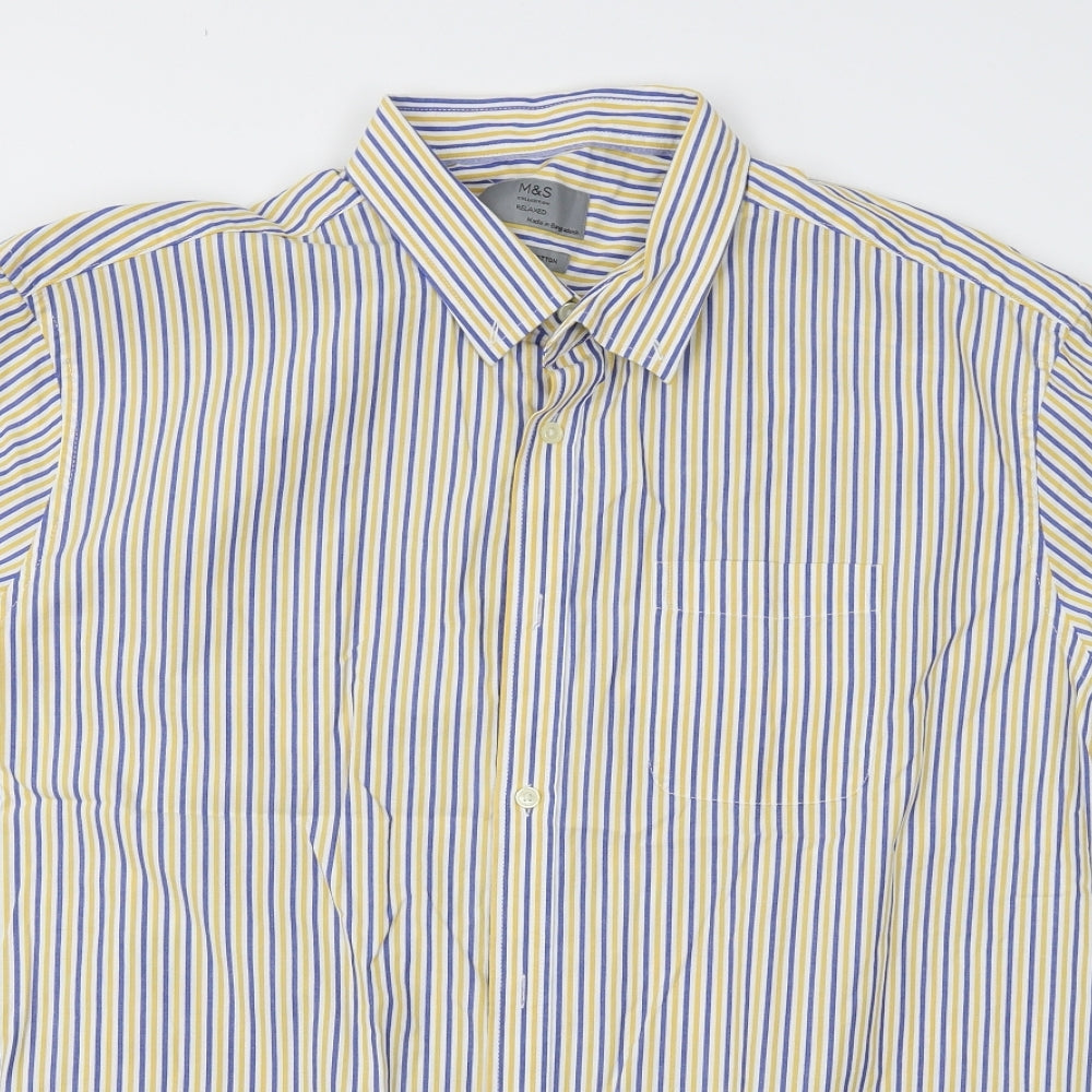 Mens UK Size 2XL M&S Yellow  Button-Up Short Sleeve Casual Shirt