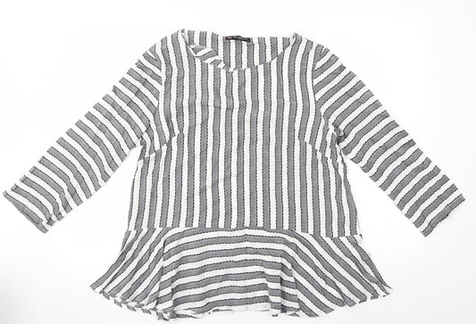 collection Womens Grey Striped  Basic Blouse Size M