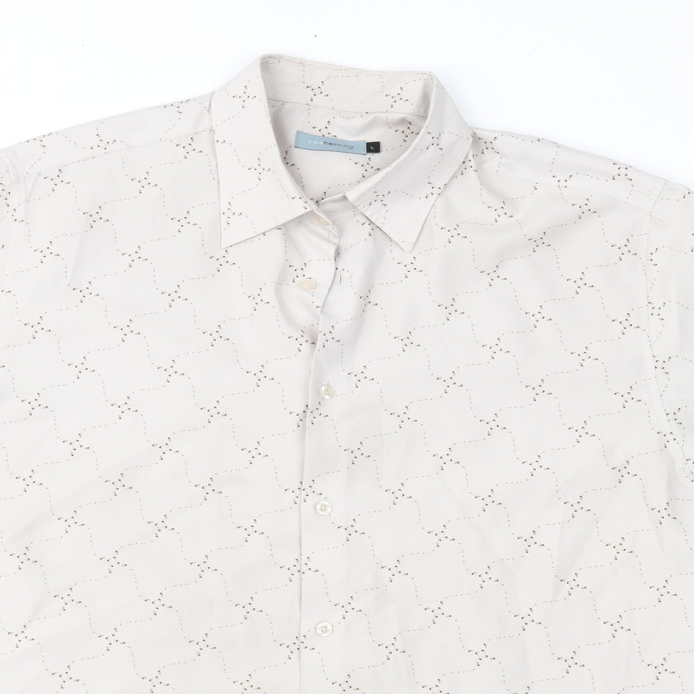 Red Herring Mens Brown Geometric   Button-Up Size L